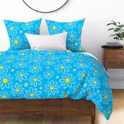 Garmonika - Magic Field Flower - Daisy Whimsycal Moood - Botanical  Ornament -  Golden Yellow White Deep Sky Blue Capri Cyan - Mega Large