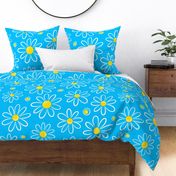 Garmonika - Magic Field Flower - Daisy Whimsycal Moood - Botanical  Ornament -  Golden Yellow White Deep Sky Blue Capri Cyan - Huge MegaLarge