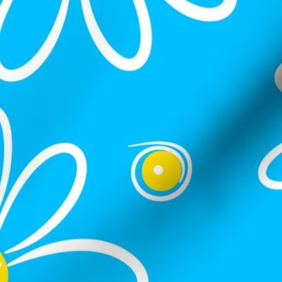 Garmonika - Magic Field Flower - Daisy Whimsycal Moood - Botanical  Ornament -  Golden Yellow White Deep Sky Blue Capri Cyan - Huge MegaLarge