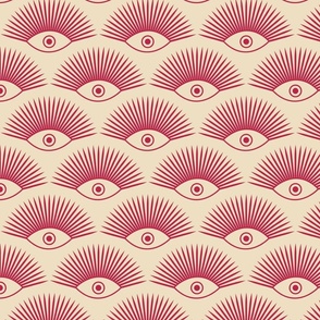 Art Deco Evil Eye - Pantone Viva Magenta on Neutral Off White