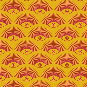 Art Deco Evil Eye - Pantone Viva Magenta on Mustard Yellow - MEDIUM