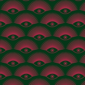 Art Deco Evil Eye - Pantone Viva Magenta on Deep Emerald Green