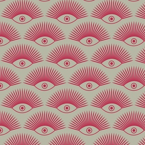 Art Deco Evil Eye - Pantone Viva Magenta on Benjamin Moore October Mist