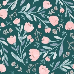 Amelia floral on forest green (small) by Pamela Goodman