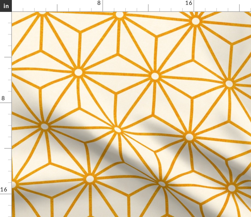 13 Geometric Stars- Japanese Hemp Leaves- Asanoha- Marigold Orange on Off White Background- Petal Solids Coordinate- Large