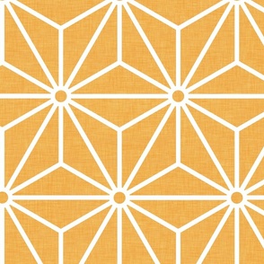 13 Geometric Stars- Japanese Hemp Leaves- Asanoha- White on Marigold Orange Background- Petal Solids Coordinate- Extra Large