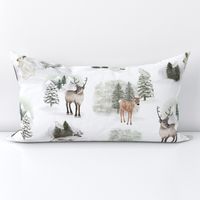Winter Forest Animals Reindeer and Fawn in Snow