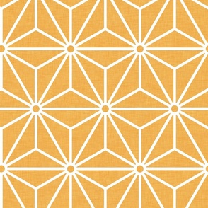 13 Geometric Stars- Japanese Hemp Leaves- Asanoha- White on Marigold Orange Background- Petal Solids Coordinate- Large