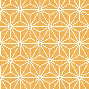 13 Geometric Stars- Japanese Hemp Leaves- Asanoha- White on Marigold Orange Background- Petal Solids Coordinate- Medium