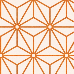 14 Geometric Stars- Japanese Hemp Leaves- Asanoha- Carot Orange on Off White Background- Petal Solids Coordinate- Extra Large