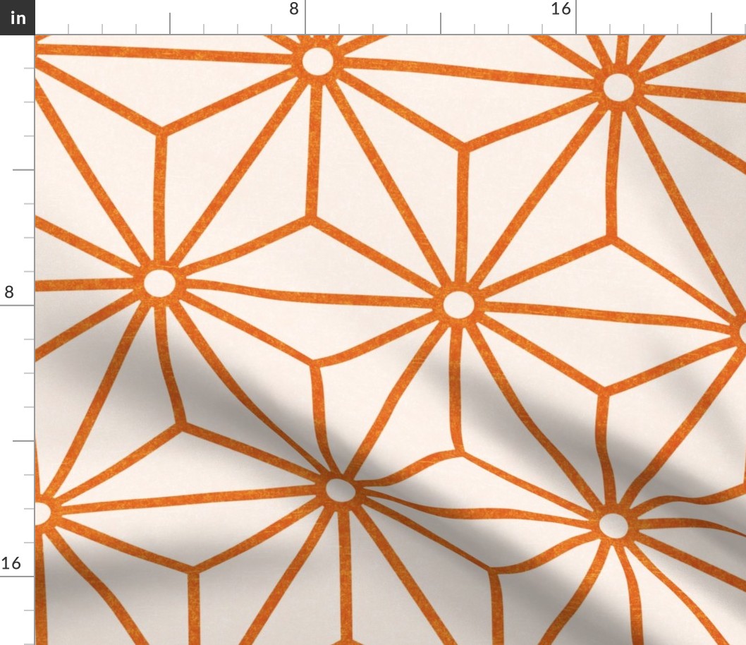 14 Geometric Stars- Japanese Hemp Leaves- Asanoha- Carot Orange on Off White Background- Petal Solids Coordinate- Extra Large