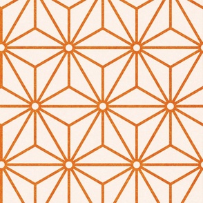 14 Geometric Stars- Japanese Hemp Leaves- Asanoha- Carot Orange on Off White Background- Petal Solids Coordinate- Large