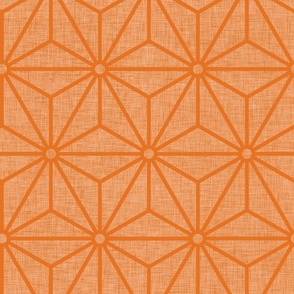 14 Geometric Stars- Japanese Hemp Leaves- Asanoha- Linen Texture on Carot Orange Background- Petal Solids Coordinate- Large