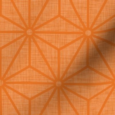 14 Geometric Stars- Japanese Hemp Leaves- Asanoha- Linen Texture on Carot Orange Background- Petal Solids Coordinate- Medium