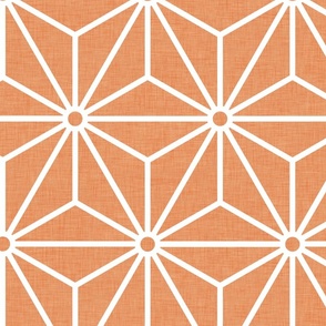 14 Geometric Stars- Japanese Hemp Leaves- Asanoha- White on Carot Orange Background- Petal Solids Coordinate- Extra Large