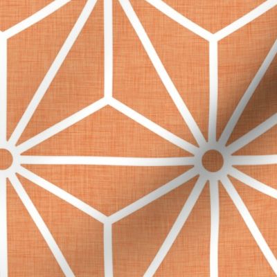 14 Geometric Stars- Japanese Hemp Leaves- Asanoha- White on Carot Orange Background- Petal Solids Coordinate- Large