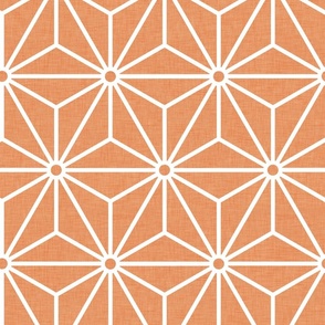 14 Geometric Stars- Japanese Hemp Leaves- Asanoha- White on Carot Orange Background- Petal Solids Coordinate- Large