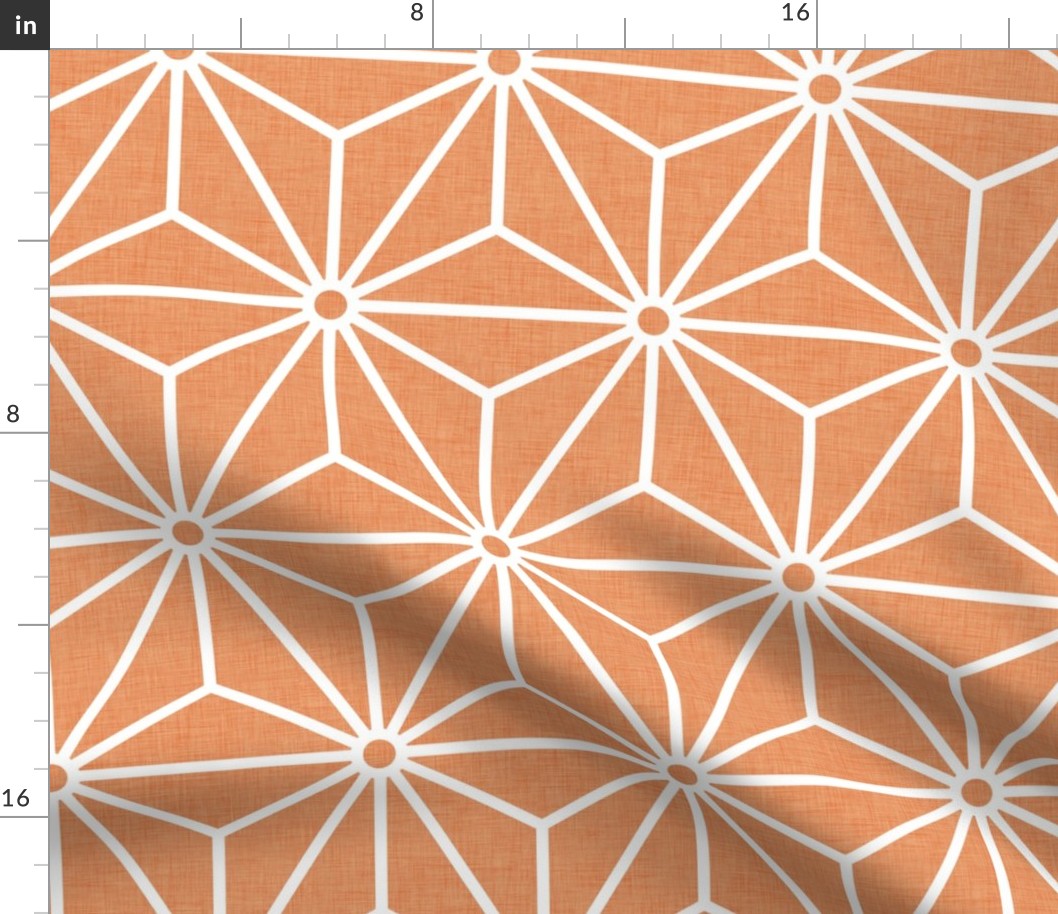 14 Geometric Stars- Japanese Hemp Leaves- Asanoha- White on Carot Orange Background- Petal Solids Coordinate- Large