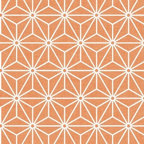 14 Geometric Stars- Japanese Hemp Leaves- Asanoha- White on Carot Orange Background- Petal Solids Coordinate- Medium