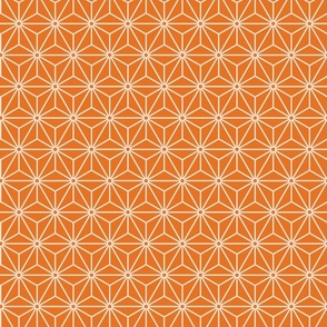 14 Geometric Stars- Japanese Hemp Leaves- Asanoha- White on Carot Orange Background- Petal Solids Coordinate- Small