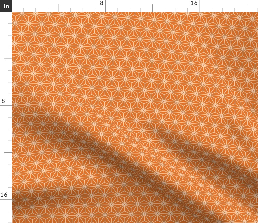 14 Geometric Stars- Japanese Hemp Leaves- Asanoha- White on Carot Orange Background- Petal Solids Coordinate- sMini