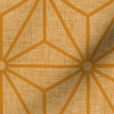 15 Geometric Stars- Japanese Hemp Leaves- Asanoha- Linen Texture on Desert Sun Gold Mustard Background- Petal Solids Coordinate- Large