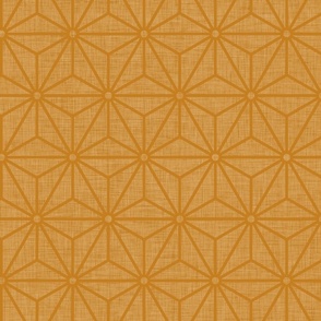 15 Geometric Stars- Japanese Hemp Leaves- Asanoha- Linen Texture on Desert Sun Gold Mustard Background- Petal Solids Coordinate- Medium