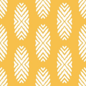 Tribal ikat medallions in french marigold yellow and white - 18" fabric repeat