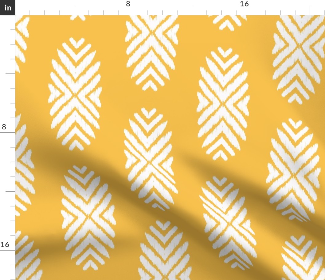 Tribal ikat medallions in french marigold yellow and white - 18" fabric repeat