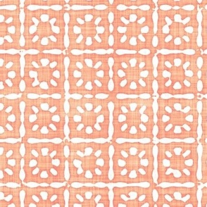 Batik Block Print Floral Squares in Peach Fuzz and White (Large Scale)