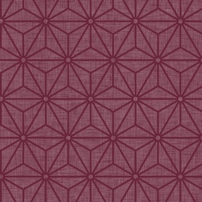 16 Geometric Stars- Japanese Hemp Leaves- Asanoha- Linen Texture on Wine- Burgundy Red Background- Petal Solids Coordinate- Medium