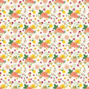 Vintage style floral, farmhouse floral, cottage core floral, traditional sketched floral pink yellow by Terri-Conrad-Designs copy