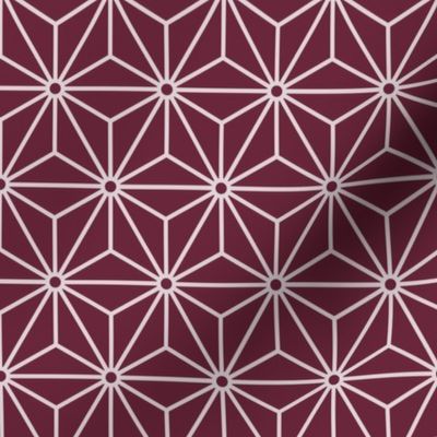 16 Geometric Stars- Japanese Hemp Leaves- Asanoha- White on Wine- Burgundy Red Background- Petal Solids Coordinate- Small