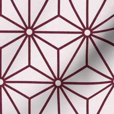 16 Geometric Stars- Japanese Hemp Leaves- Asanoha- Wine- Burgundy Red on Off White Background- Petal Solids Coordinate- Medium