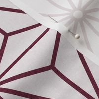 16 Geometric Stars- Japanese Hemp Leaves- Asanoha- Wine- Burgundy Red on Off White Background- Petal Solids Coordinate- Medium