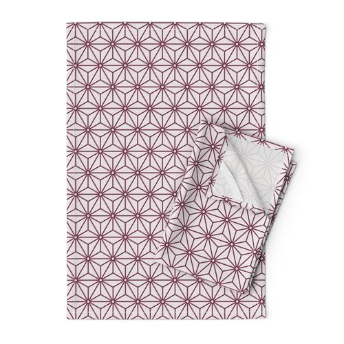 16 Geometric Stars- Japanese Hemp Leaves- Asanoha- Wine- Burgundy Red on Off White Background- Petal Solids Coordinate- Small