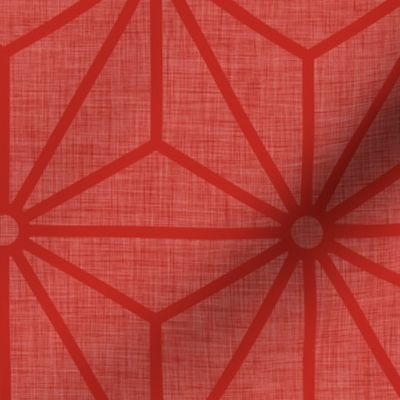 17 Geometric Stars- Japanese Hemp Leaves- Asanoha- Linen Texture on Poppy Red Background- Petal Solids Coordinate- Large