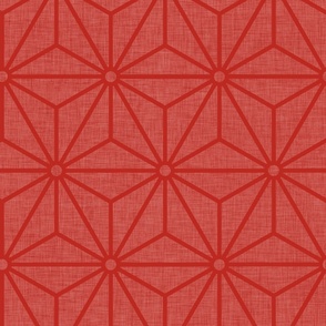17 Geometric Stars- Japanese Hemp Leaves- Asanoha- Linen Texture on Poppy Red Background- Petal Solids Coordinate- Large