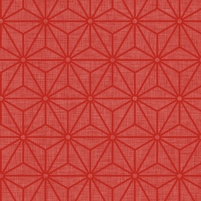 17 Geometric Stars- Japanese Hemp Leaves- Asanoha- Linen Texture on Poppy Red Background- Petal Solids Coordinate- Medium