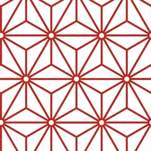 17 Geometric Stars- Japanese Hemp Leaves- Asanoha- Poppy Red on White Background- Petal Solids Coordinate- Large