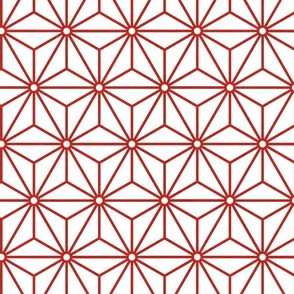 17 Geometric Stars- Japanese Hemp Leaves- Asanoha- Poppy Red on White Background- Petal Solids Coordinate- Medium