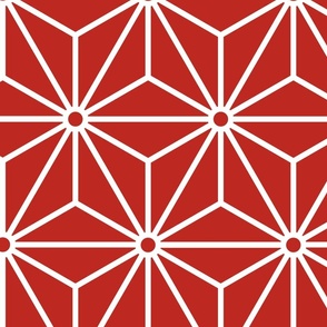 17 Geometric Stars- Japanese Hemp Leaves- Asanoha- White on Poppy Red Background- Petal Solids Coordinate- Extra Large