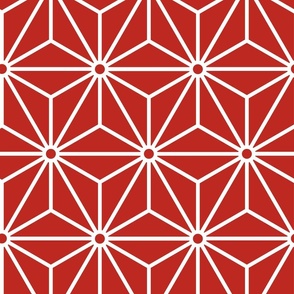 17 Geometric Stars- Japanese Hemp Leaves- Asanoha- White on Poppy Red Background- Petal Solids Coordinate- Large