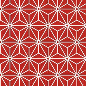17 Geometric Stars- Japanese Hemp Leaves- Asanoha- White on Poppy Red Background- Petal Solids Coordinate- Medium