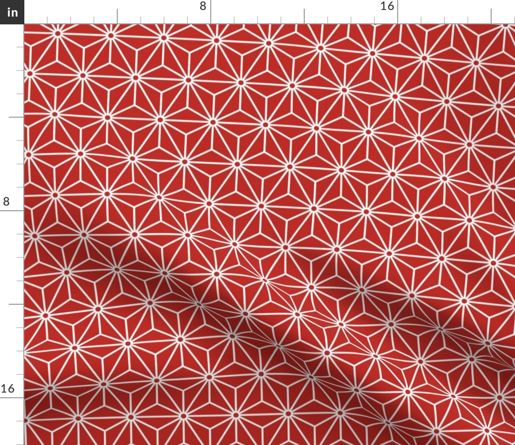 17 Geometric Stars- Japanese Hemp Leaves- Asanoha- White on Poppy Red Background- Petal Solids Coordinate- Small