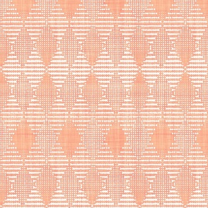 Striped Diamond Harlequin Batik Block Print in Peach Fuzz and White (Medium Scale)