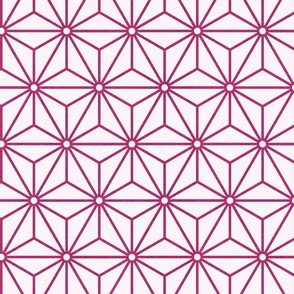 18 Geometric Stars- Japanese Hemp Leaves- Asanoha- Bubble Gum Bright Pink on Off White Background- Petal Solids Coordinate- Medium