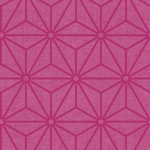 18 Geometric Stars- Japanese Hemp Leaves- Asanoha- Linen Texture on Bubble Gum Bright Pink- Petal Solids Coordinate- Large