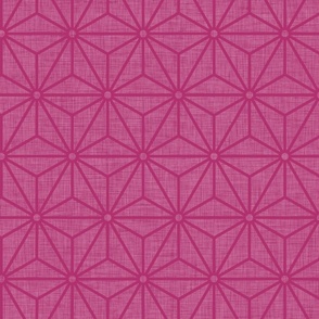 18 Geometric Stars- Japanese Hemp Leaves- Asanoha- Linen Texture on Bubble Gum Bright Pink- Petal Solids Coordinate- Medium