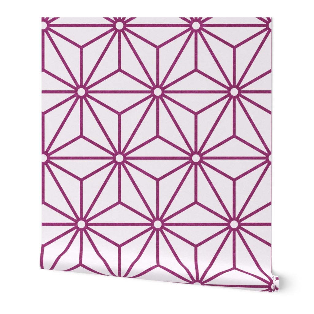 19 Geometric Stars- Japanese Hemp Leaves- Asanoha- Berry Pink on Off White Background- Petal Solids Coordinate- Extra Large